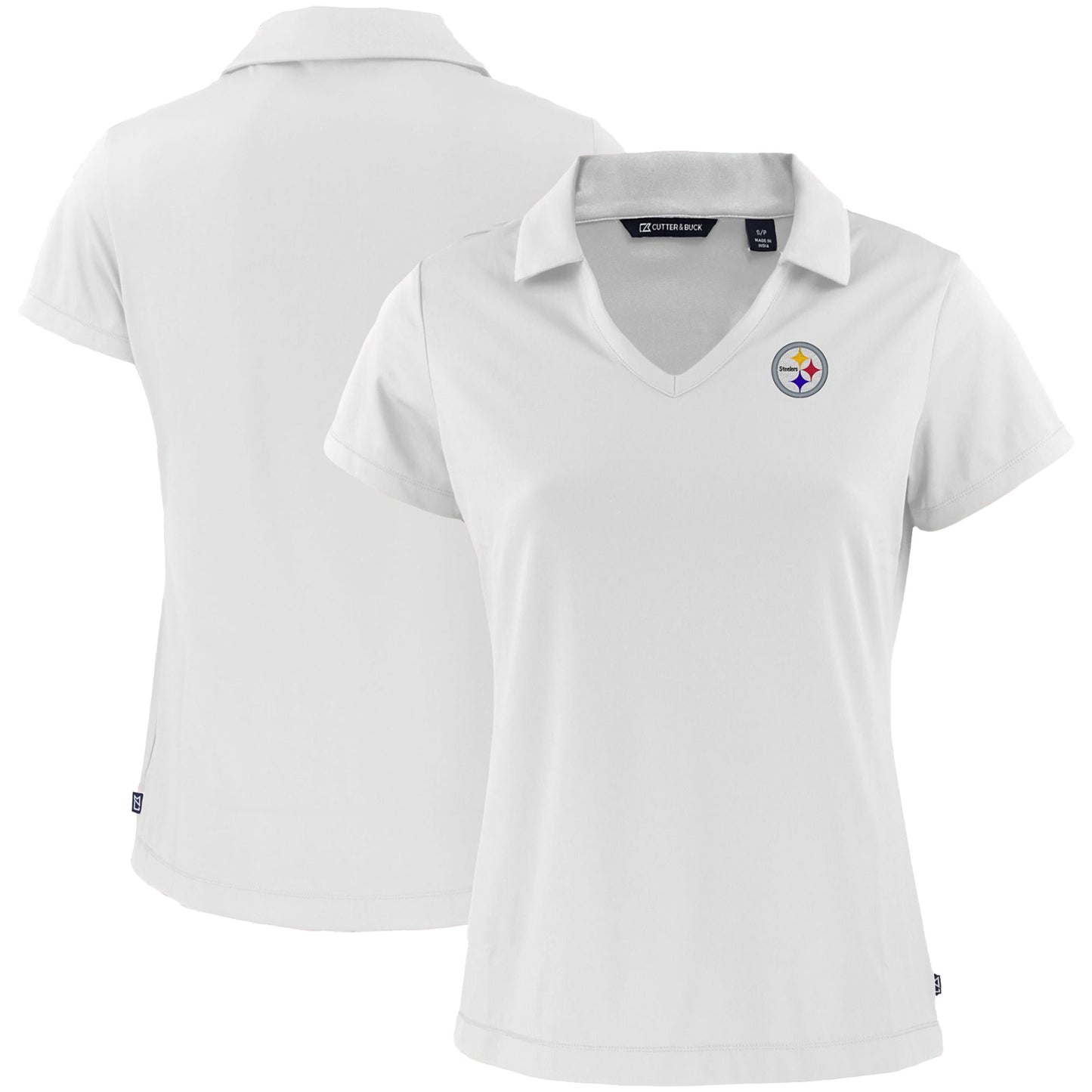 Women's Cutter & Buck White Pittsburgh Steelers Primary Mark Daybreak Eco Recycled V-Neck Polo