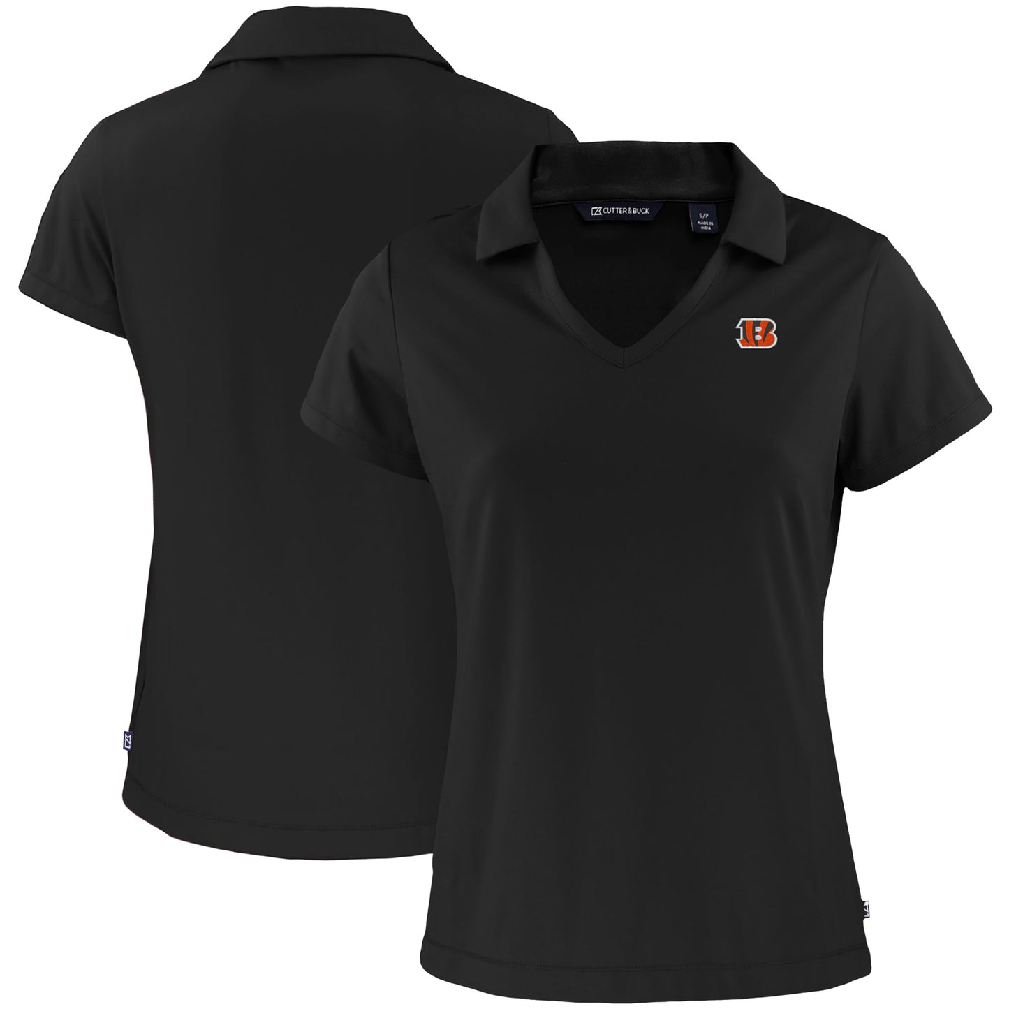 Women's Cutter & Buck Black Cincinnati Bengals Primary Mark Daybreak Eco Recycled V-Neck Polo