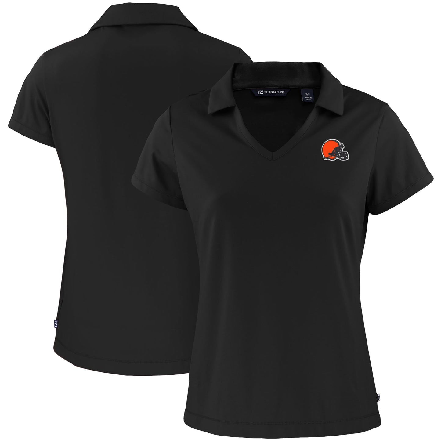 Women's Cutter & Buck Black Cleveland Browns Primary Mark Daybreak Eco Recycled V-Neck Polo