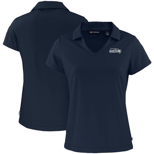 Women's Cutter & Buck College Navy Seattle Seahawks Primary Mark Daybreak Eco Recycled V-Neck Polo