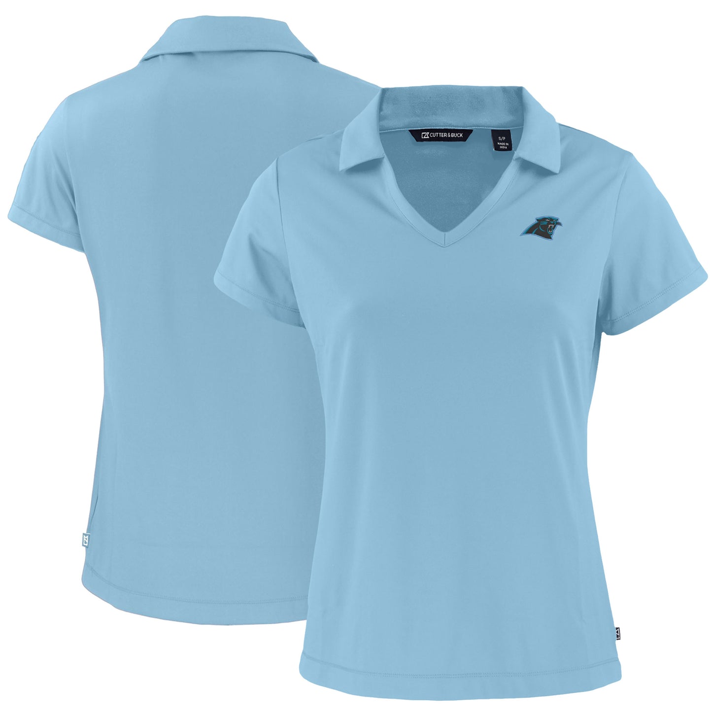 Women's Cutter & Buck Powder Blue Carolina Panthers Primary Mark Daybreak Eco Recycled V-Neck Polo