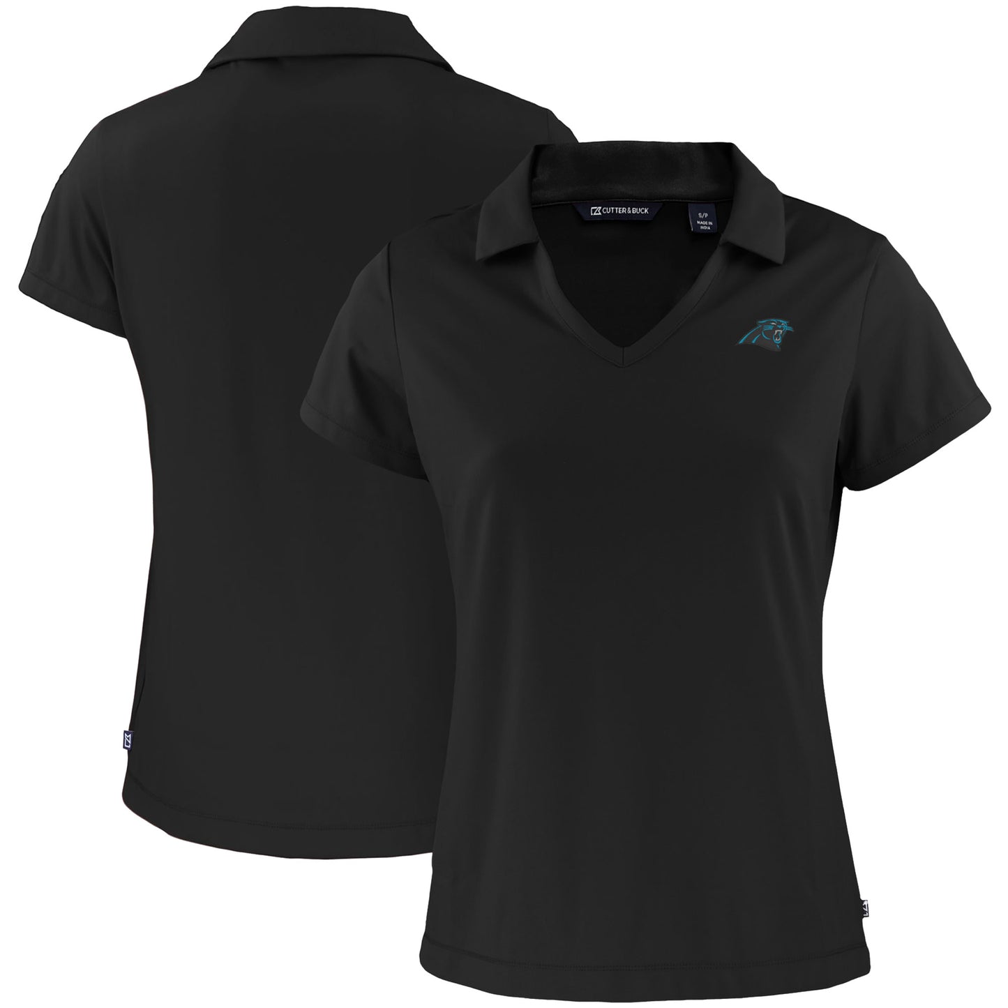 Women's Cutter & Buck Black Carolina Panthers Primary Mark Daybreak Eco Recycled V-Neck Polo