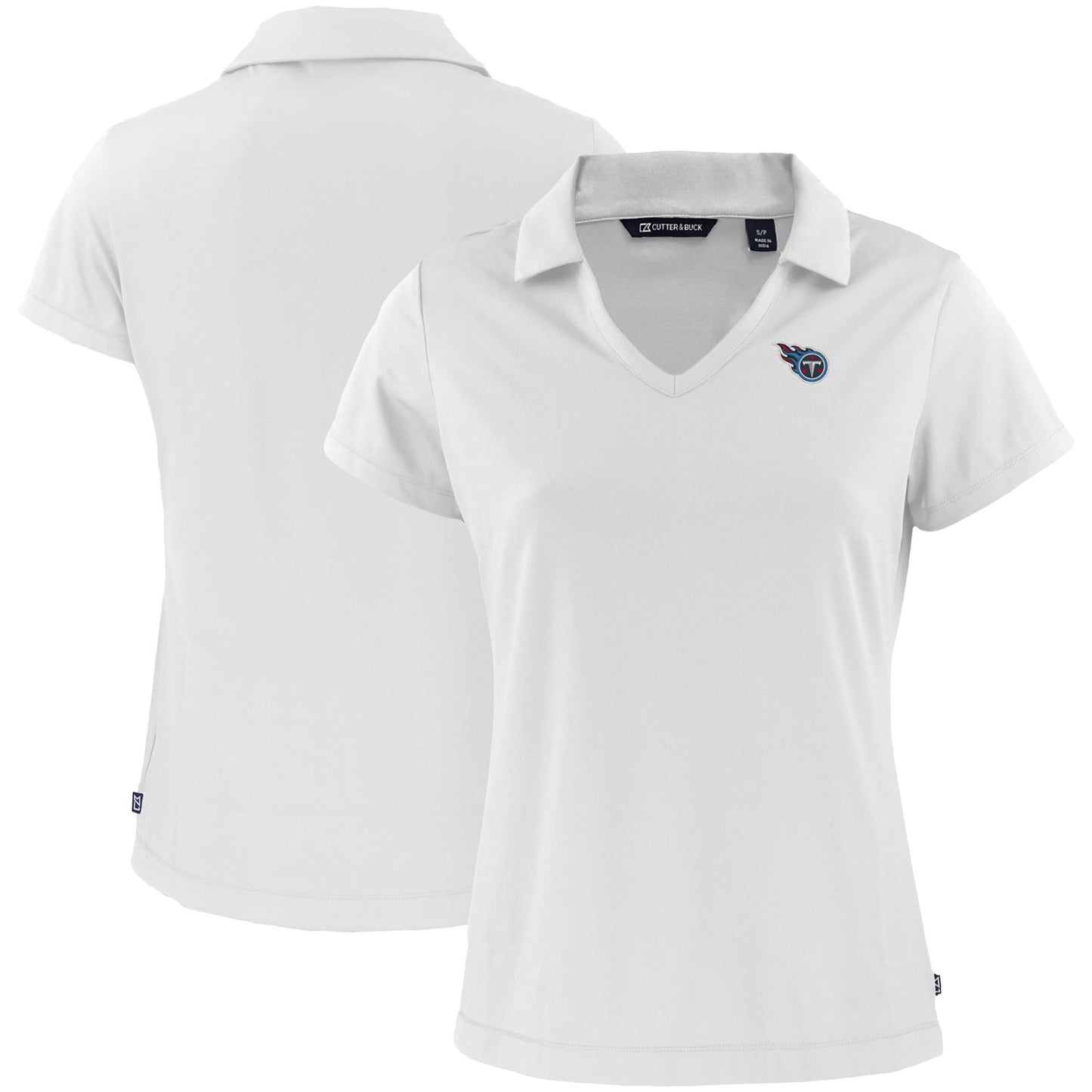 Women's Cutter & Buck White Tennessee Titans Primary Mark Daybreak Eco Recycled V-Neck Polo