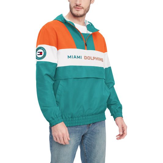 Men's Tommy Hilfiger Aqua/Orange Miami Dolphins Enzo Half-Zip Hoodie Jacket