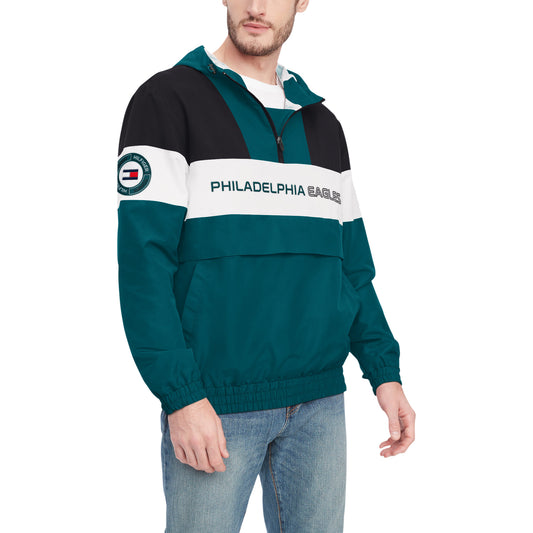 Men's Tommy Hilfiger Midnight Green/Black Philadelphia Eagles Enzo Half-Zip Hoodie Jacket