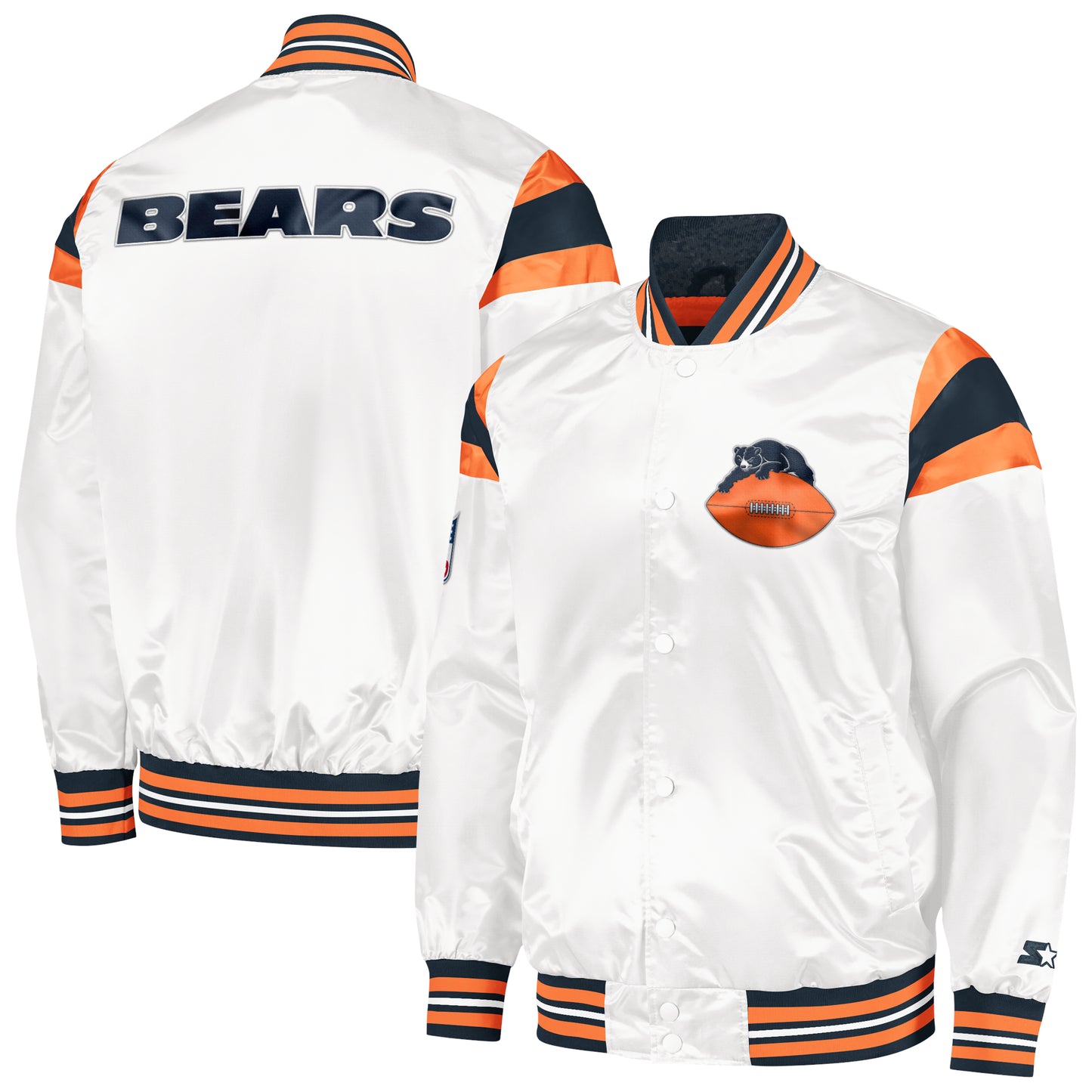 Men's Starter White/Navy Chicago Bears Vintage Satin Full-Snap Varsity Jacket