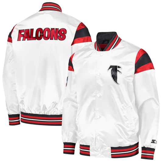 Men's Starter White/Red Atlanta Falcons Vintage Satin Full-Snap Varsity Jacket