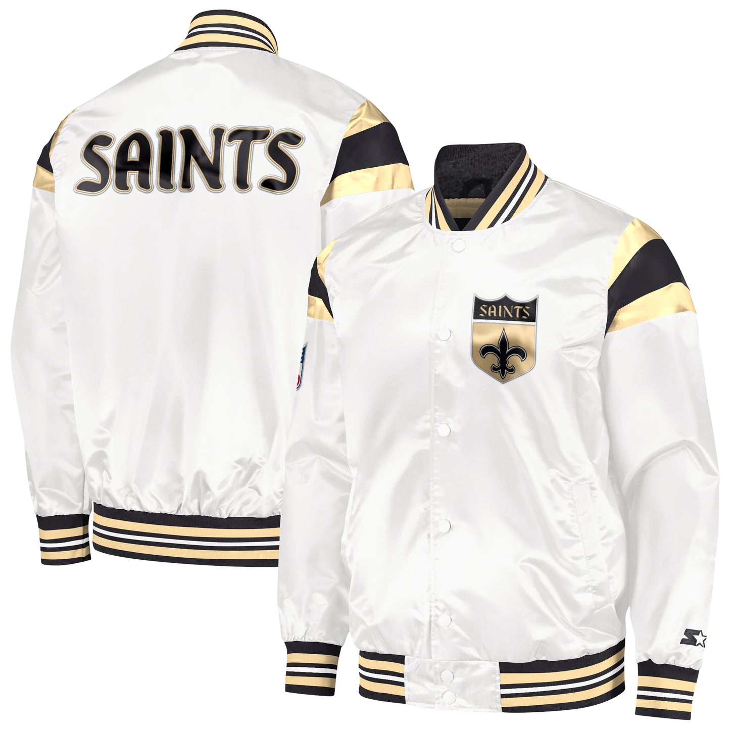 Men's Starter White/Black New Orleans Saints Vintage Satin Full-Snap Varsity Jacket