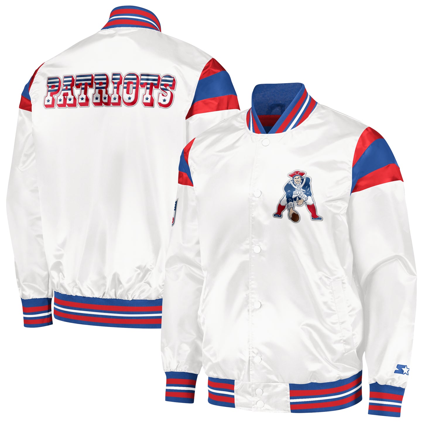 Men's Starter White/Royal New England Patriots Vintage Satin Full-Snap Varsity Jacket