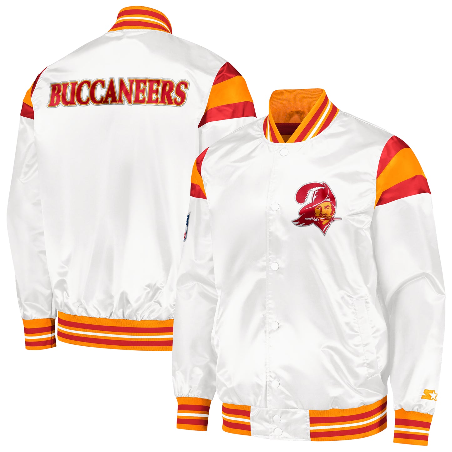 Men's Starter White/Red Tampa Bay Buccaneers Vintage Satin Full-Snap Varsity Jacket