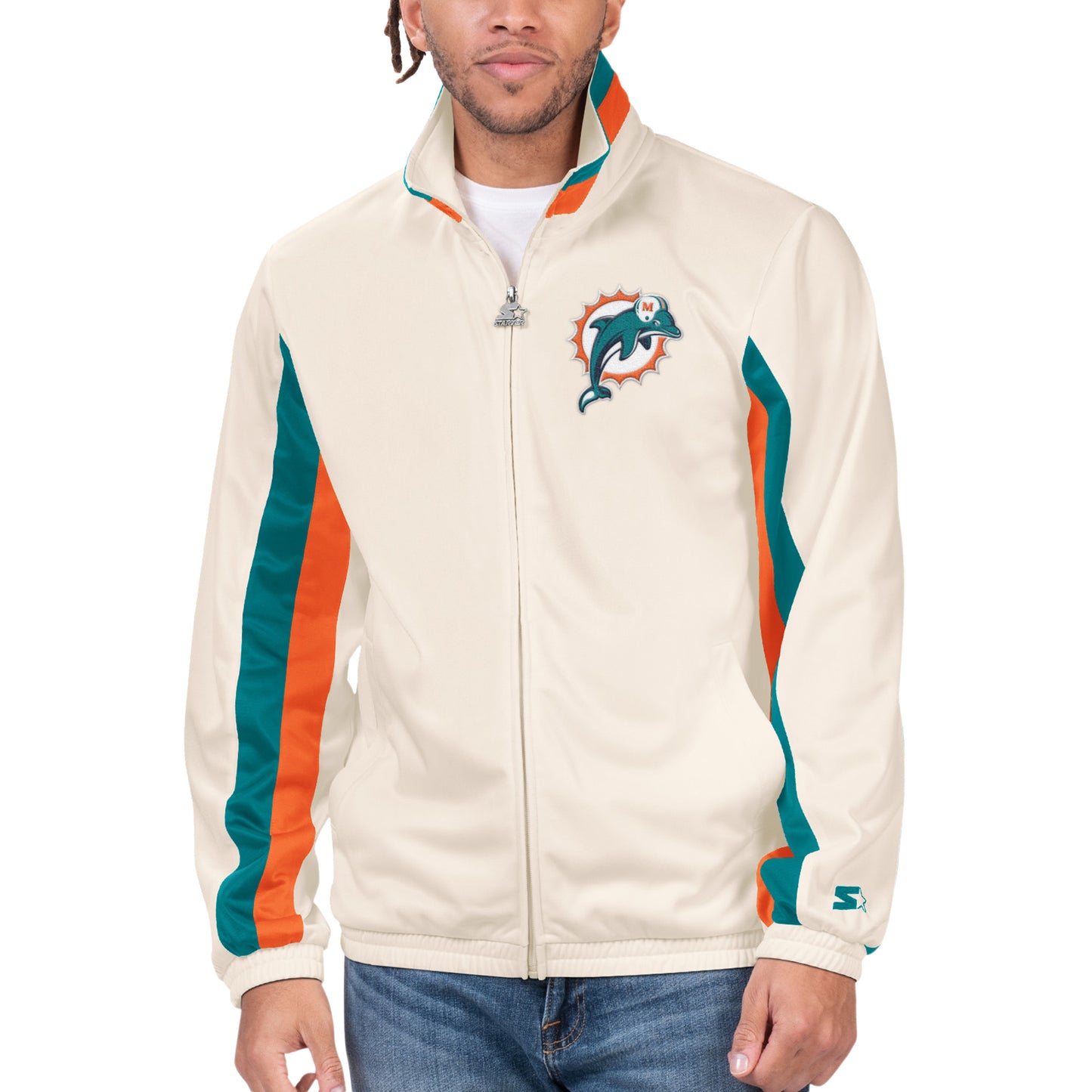 Men's Starter Cream Miami Dolphins Vintage Rebound Full-Zip Track Jacket