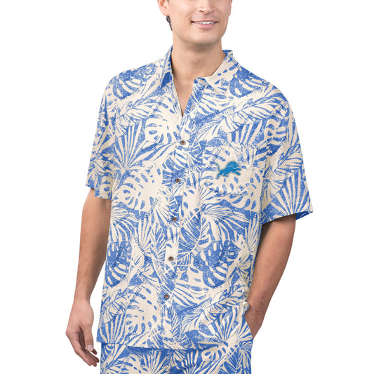 Men's Margaritaville Tan Detroit Lions Sand Washed Monstera Print Party Button-Up Shirt