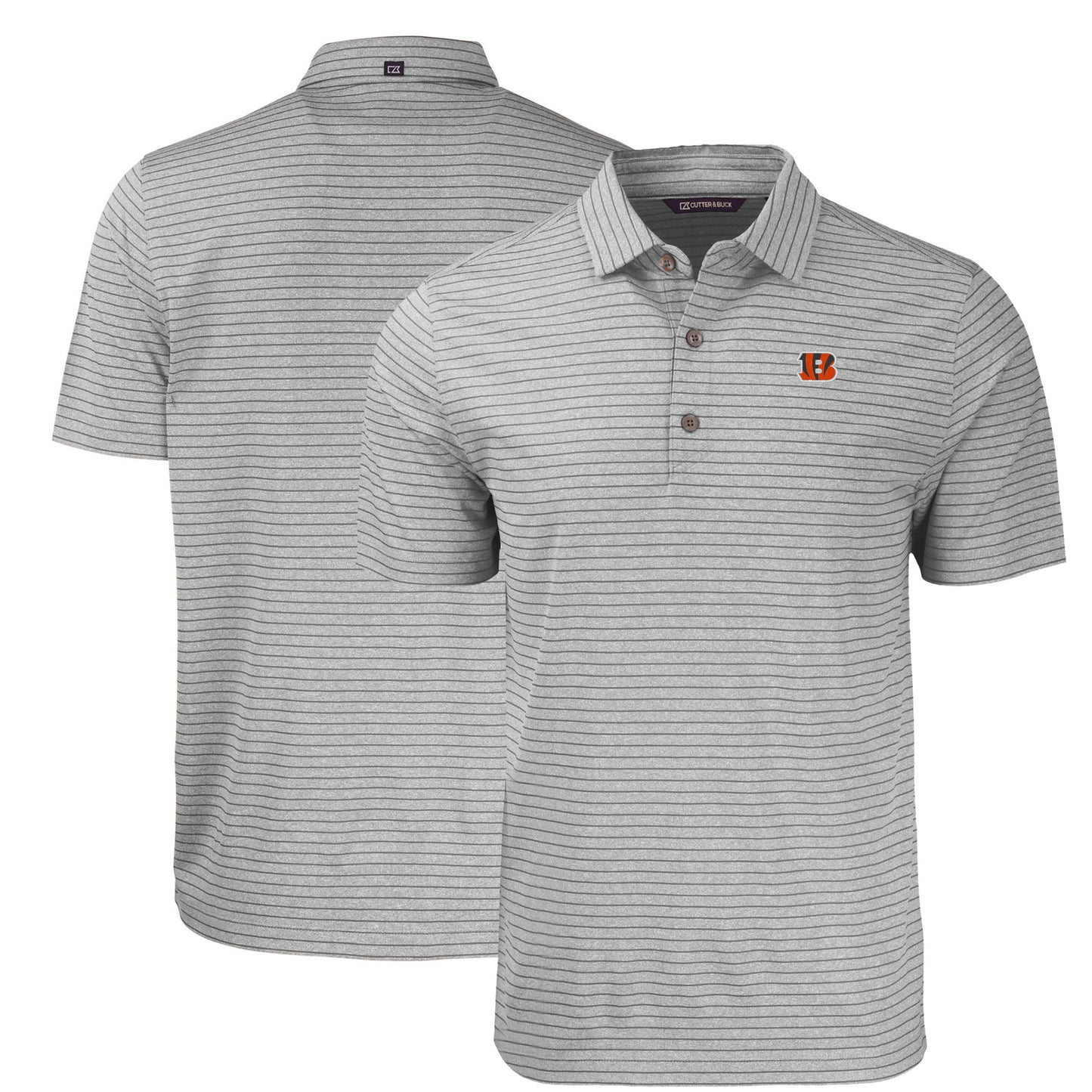 Men's Cutter & Buck Gray Cincinnati Bengals  Big & Tall Forge Eco Heathered Stripe Stretch Recycled Polo