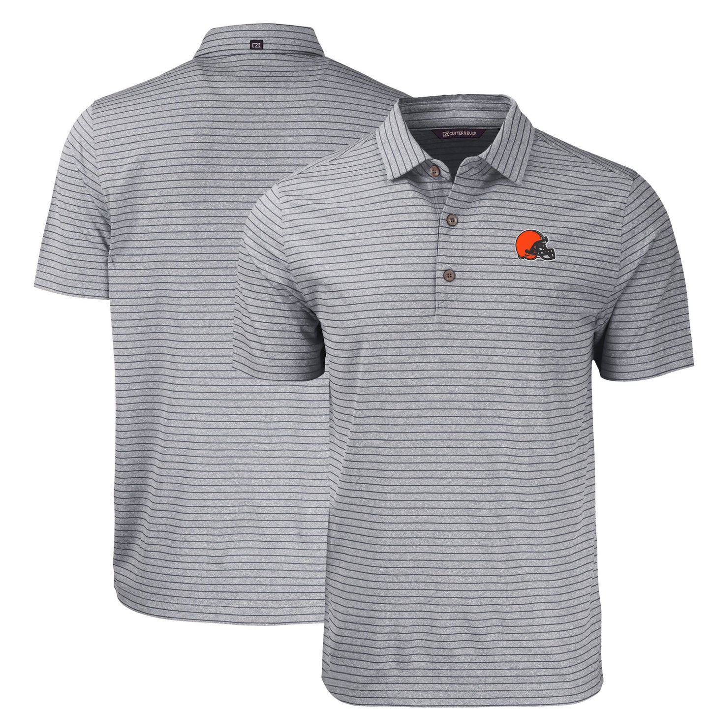 Men's Cutter & Buck Heather Black Cleveland Browns  Big & Tall Forge Eco Heathered Stripe Stretch Recycled Polo