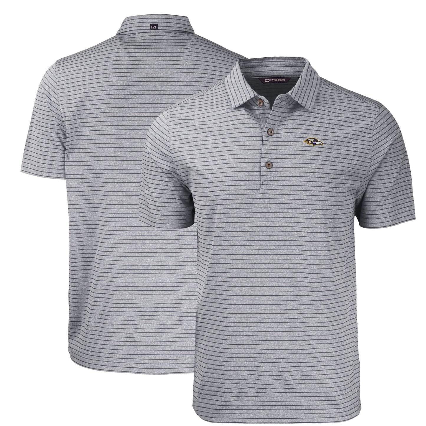 Men's Cutter & Buck Heather Black Baltimore Ravens  Big & Tall Forge Eco Heathered Stripe Stretch Recycled Polo