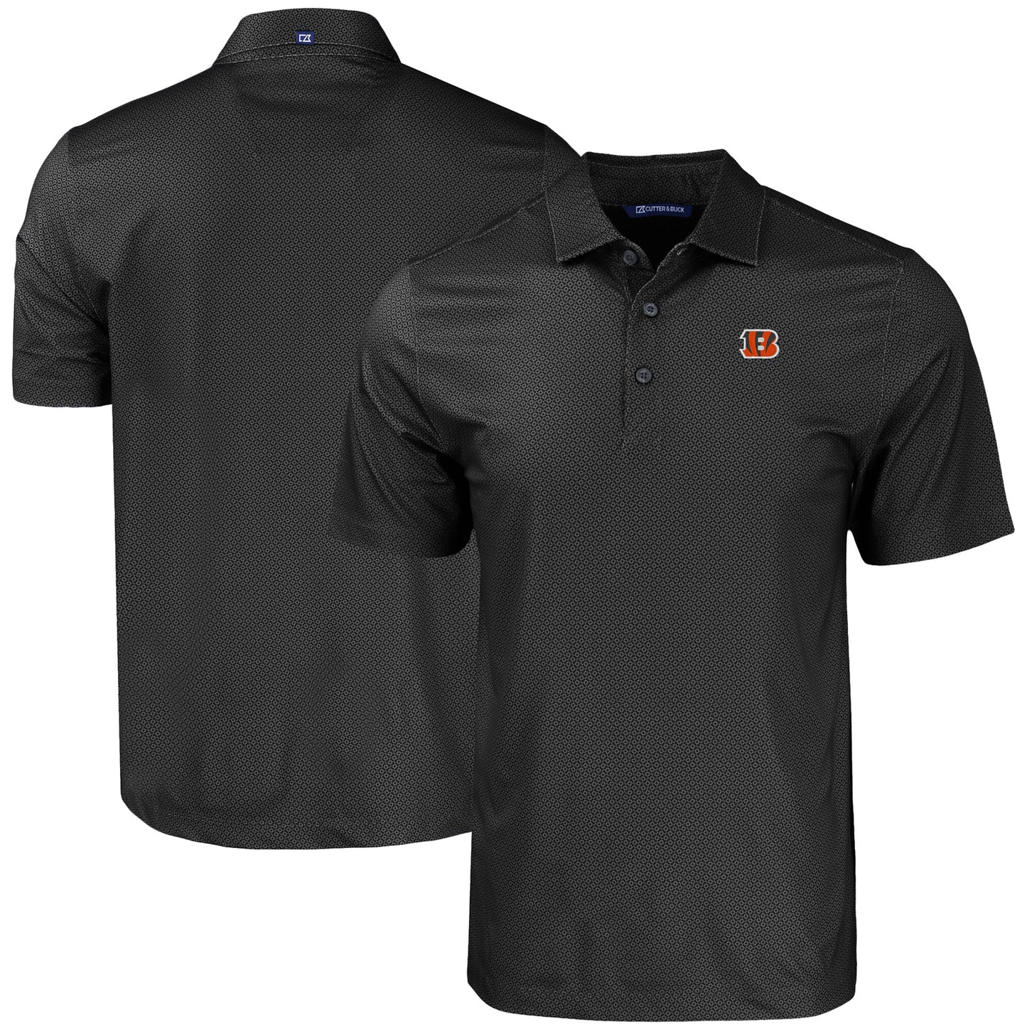 Men's Cutter & Buck Black Cincinnati Bengals  Big & Tall Pike Eco Tonal Geo Print Stretch Recycled Polo