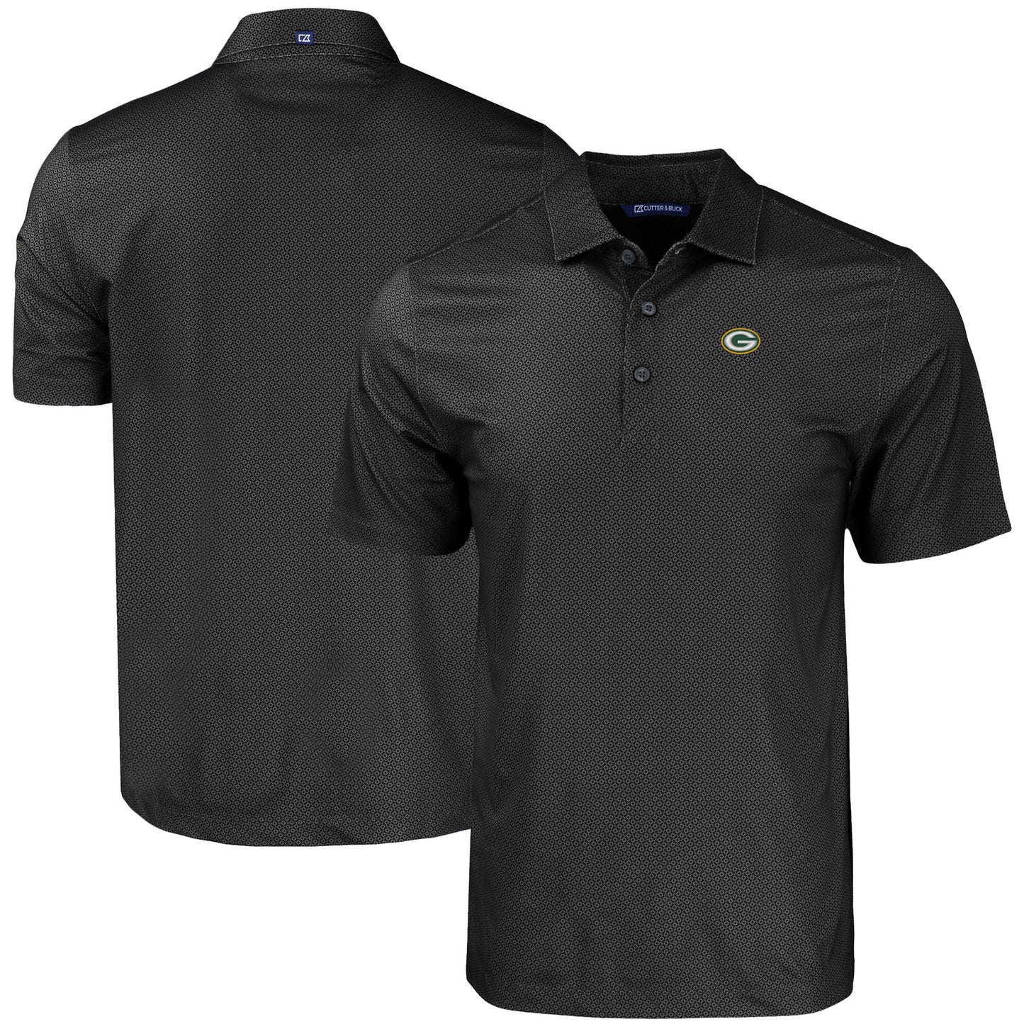 Men's Cutter & Buck Black Green Bay Packers  Big & Tall Pike Eco Tonal Geo Print Stretch Recycled Polo