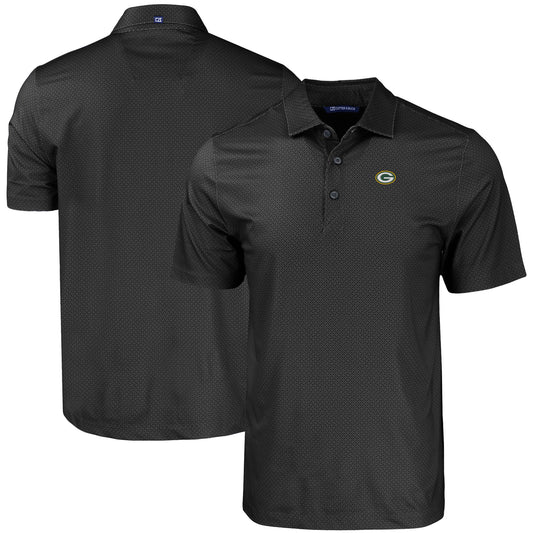 Men's Cutter & Buck Black Green Bay Packers  Big & Tall Pike Eco Tonal Geo Print Stretch Recycled Polo