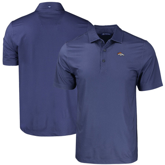 Men's Cutter & Buck Navy Denver Broncos  Big & Tall Pike Eco Tonal Geo Print Stretch Recycled Polo