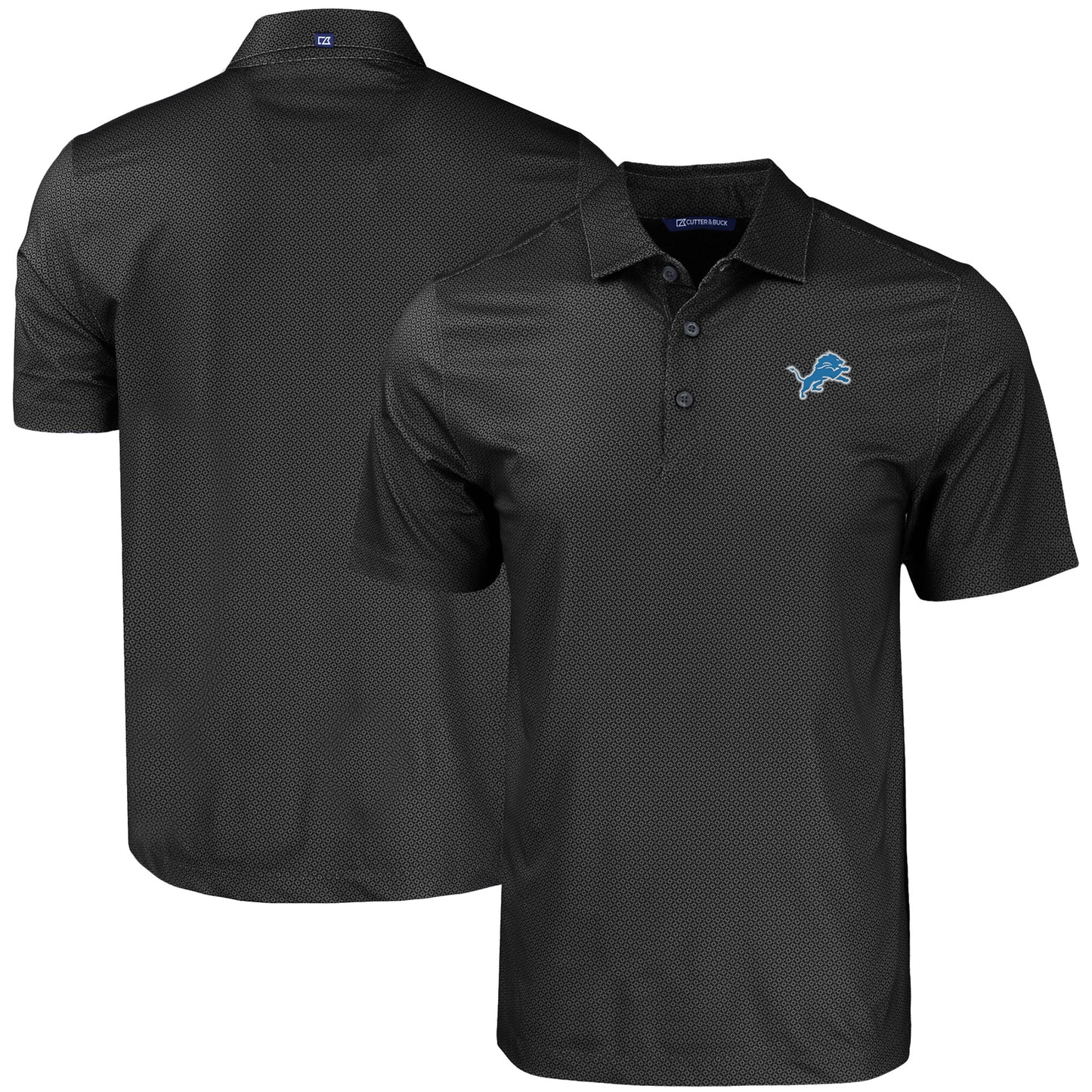 Men's Cutter & Buck Black Detroit Lions  Big & Tall Pike Eco Tonal Geo Print Stretch Recycled Polo