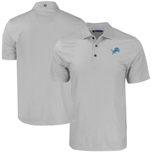 Men's Cutter & Buck Gray Detroit Lions  Big & Tall Pike Eco Tonal Geo Print Stretch Recycled Polo