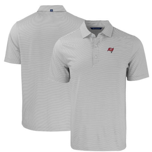 Men's Cutter & Buck Gray/White Tampa Bay Buccaneers  Big & Tall Forge Eco Double Stripe Stretch Recycled Polo