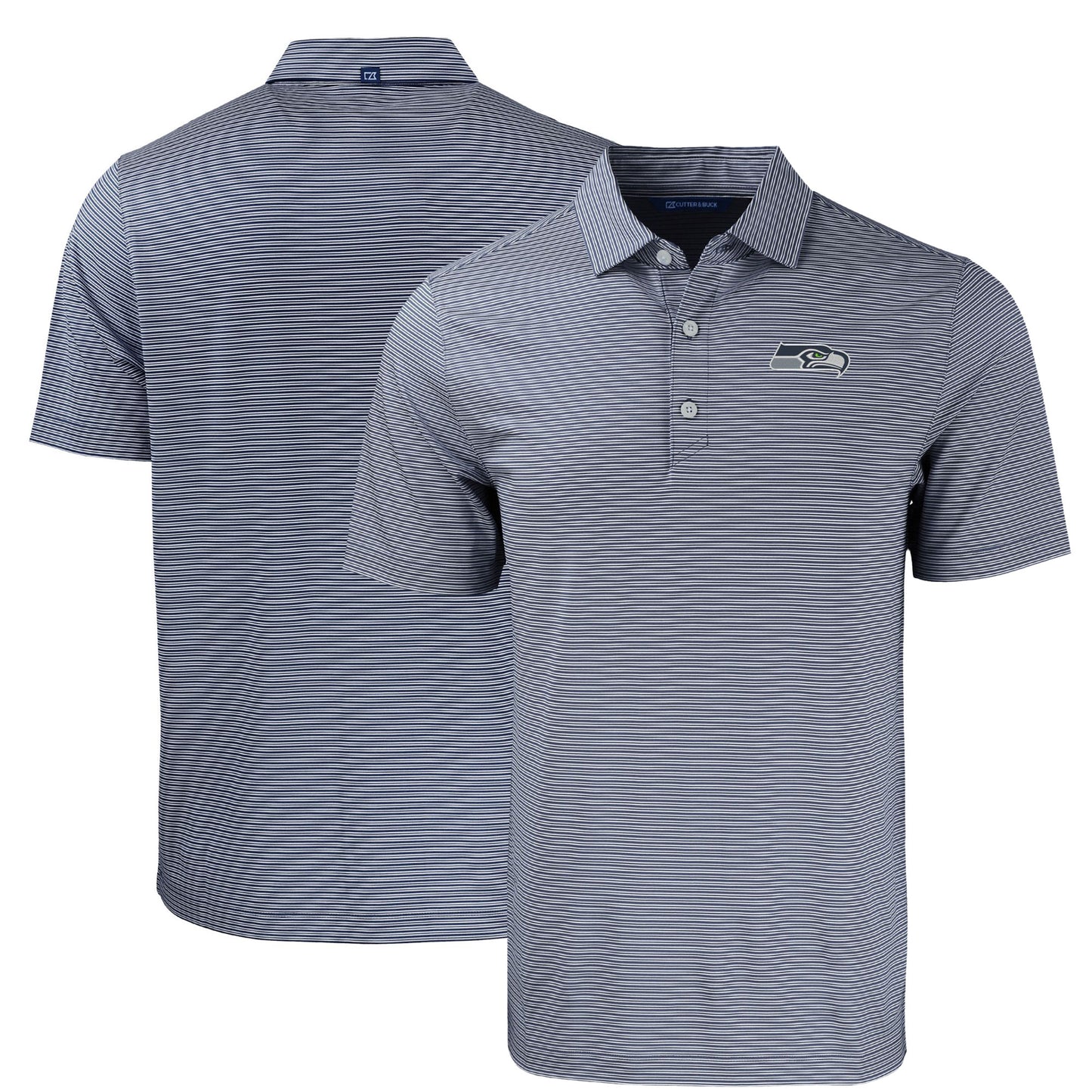 Men's Cutter & Buck Navy/White Seattle Seahawks  Big & Tall Forge Eco Double Stripe Stretch Recycled Polo