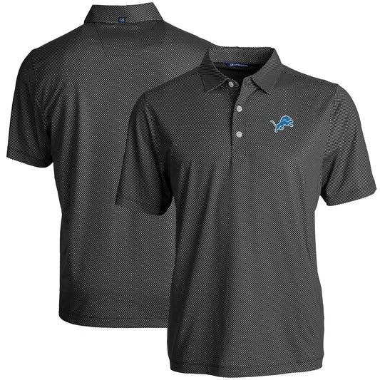 Men's Cutter & Buck Black Detroit Lions  Big & Tall Pike Eco Symmetry Print Stretch Recycled Polo