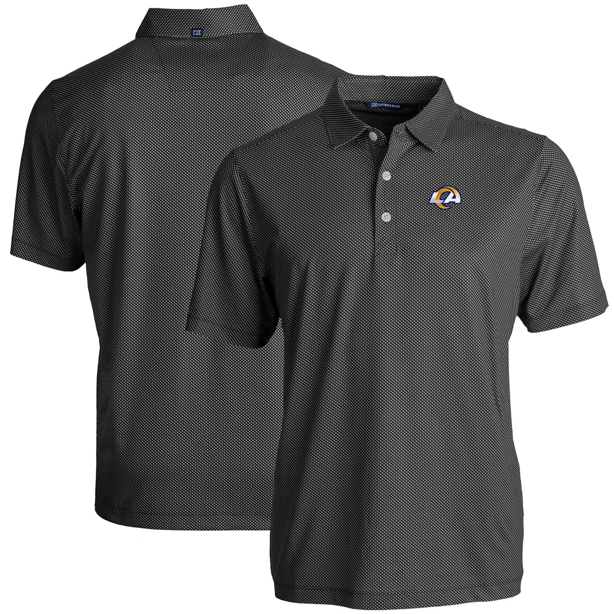 Men's Cutter & Buck Black Los Angeles Rams  Big & Tall Pike Eco Symmetry Print Stretch Recycled Polo
