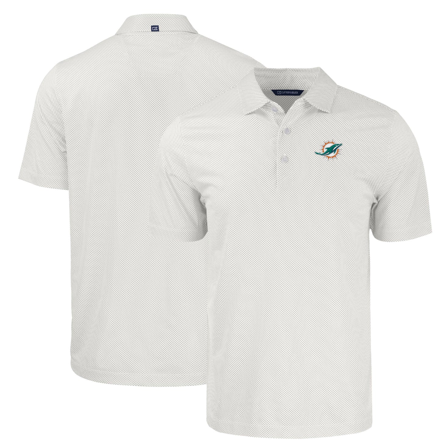 Men's Cutter & Buck White Miami Dolphins  Big & Tall Pike Eco Symmetry Print Stretch Recycled Polo