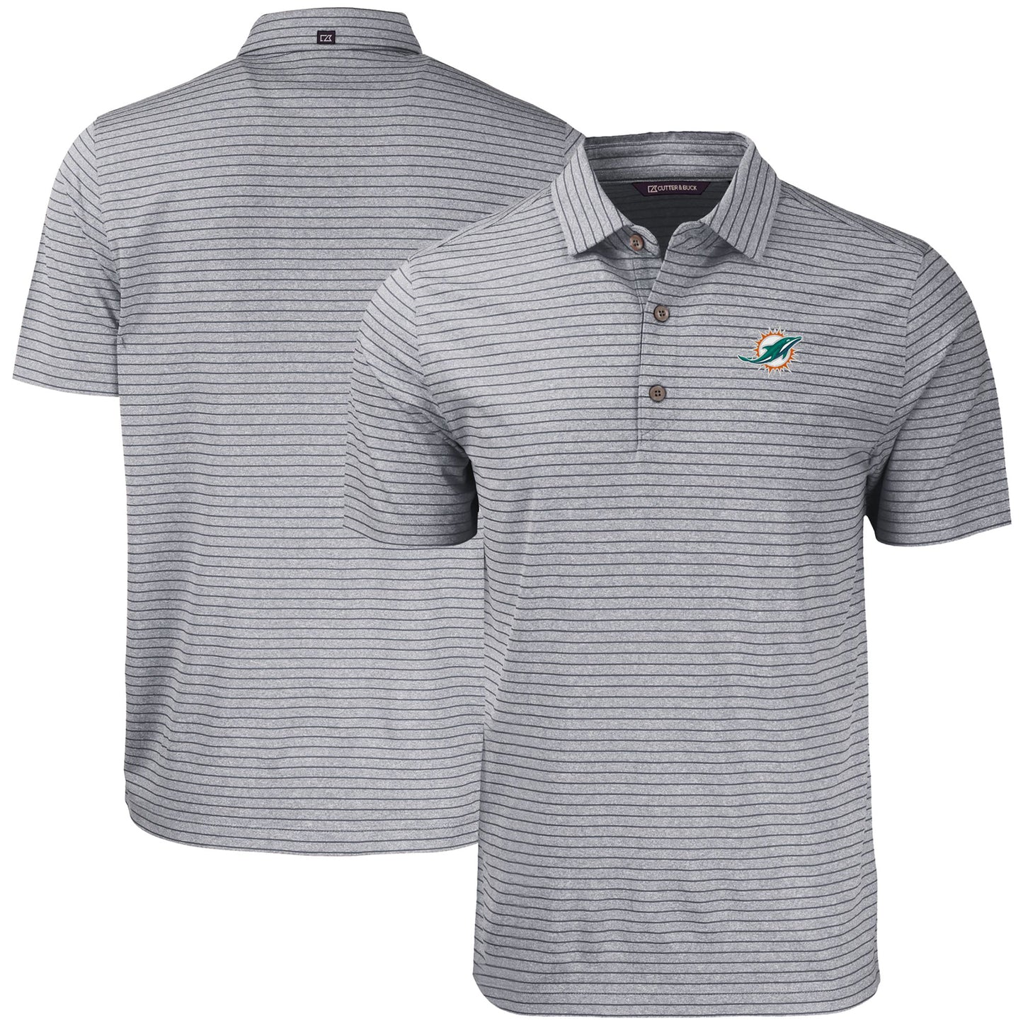 Men's Cutter & Buck Heather Black Miami Dolphins  Forge Eco Heathered Stripe Stretch Recycled Polo