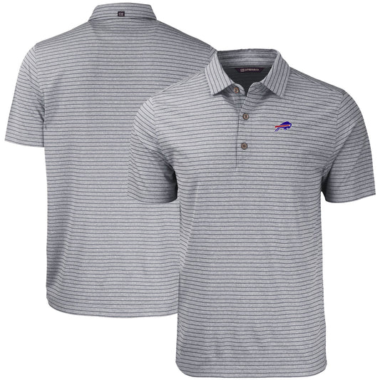 Men's Cutter & Buck Heather Black Buffalo Bills  Forge Eco Heathered Stripe Stretch Recycled Polo