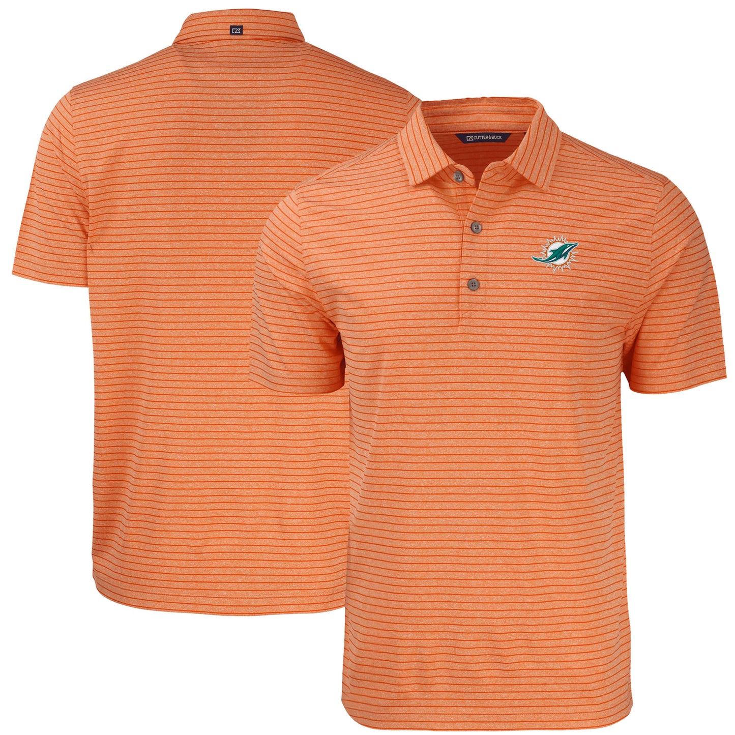 Men's Cutter & Buck Heather Orange Miami Dolphins  Forge Eco Heathered Stripe Stretch Recycled Polo