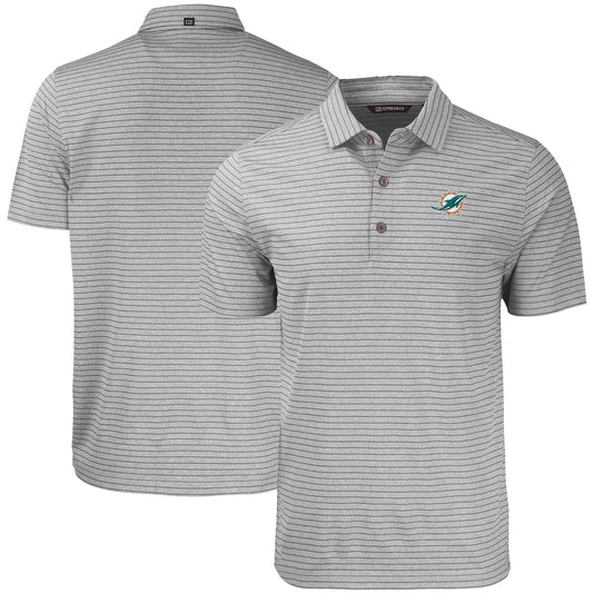 Men's Cutter & Buck Gray Miami Dolphins  Forge Eco Heathered Stripe Stretch Recycled Polo