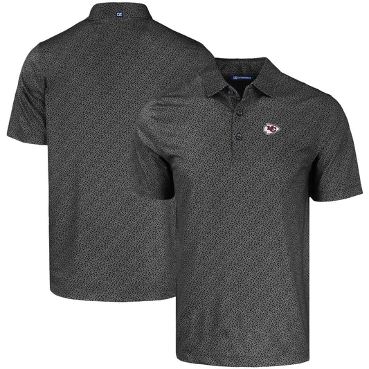 Men's Cutter & Buck Black Kansas City Chiefs  Pike Eco Pebble Print Stretch Recycled Polo