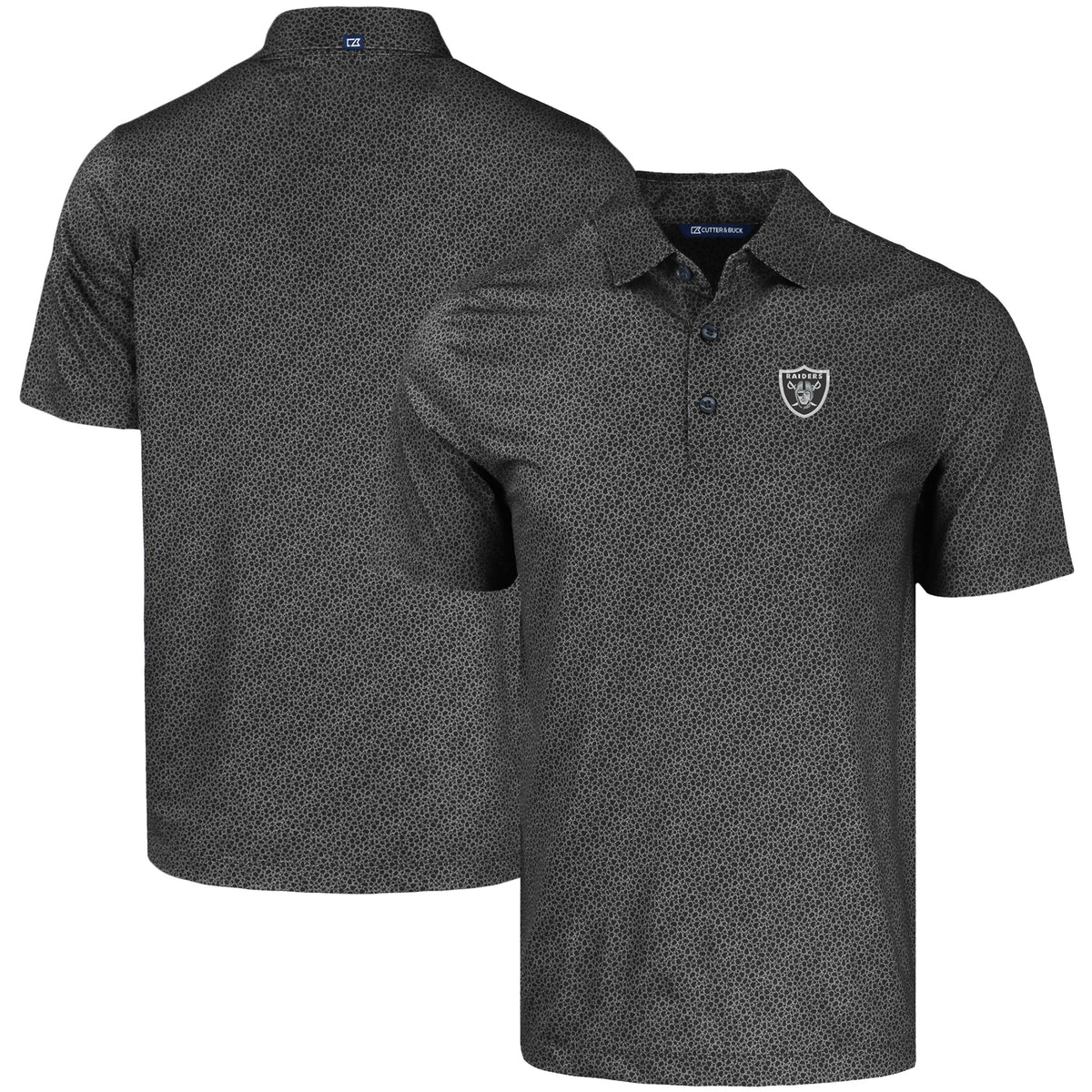 Men's Cutter & Buck Black Las Vegas Raiders  Pike Eco Pebble Print Stretch Recycled Polo