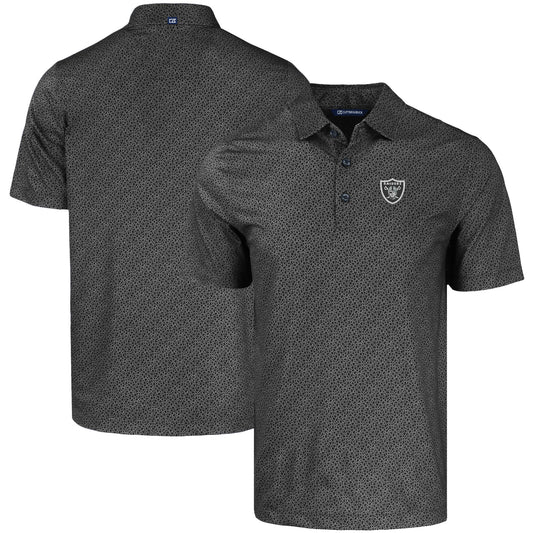 Men's Cutter & Buck Black Las Vegas Raiders  Pike Eco Pebble Print Stretch Recycled Polo