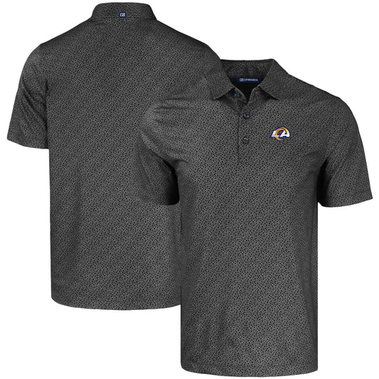 Men's Cutter & Buck Black Los Angeles Rams  Pike Eco Pebble Print Stretch Recycled Polo