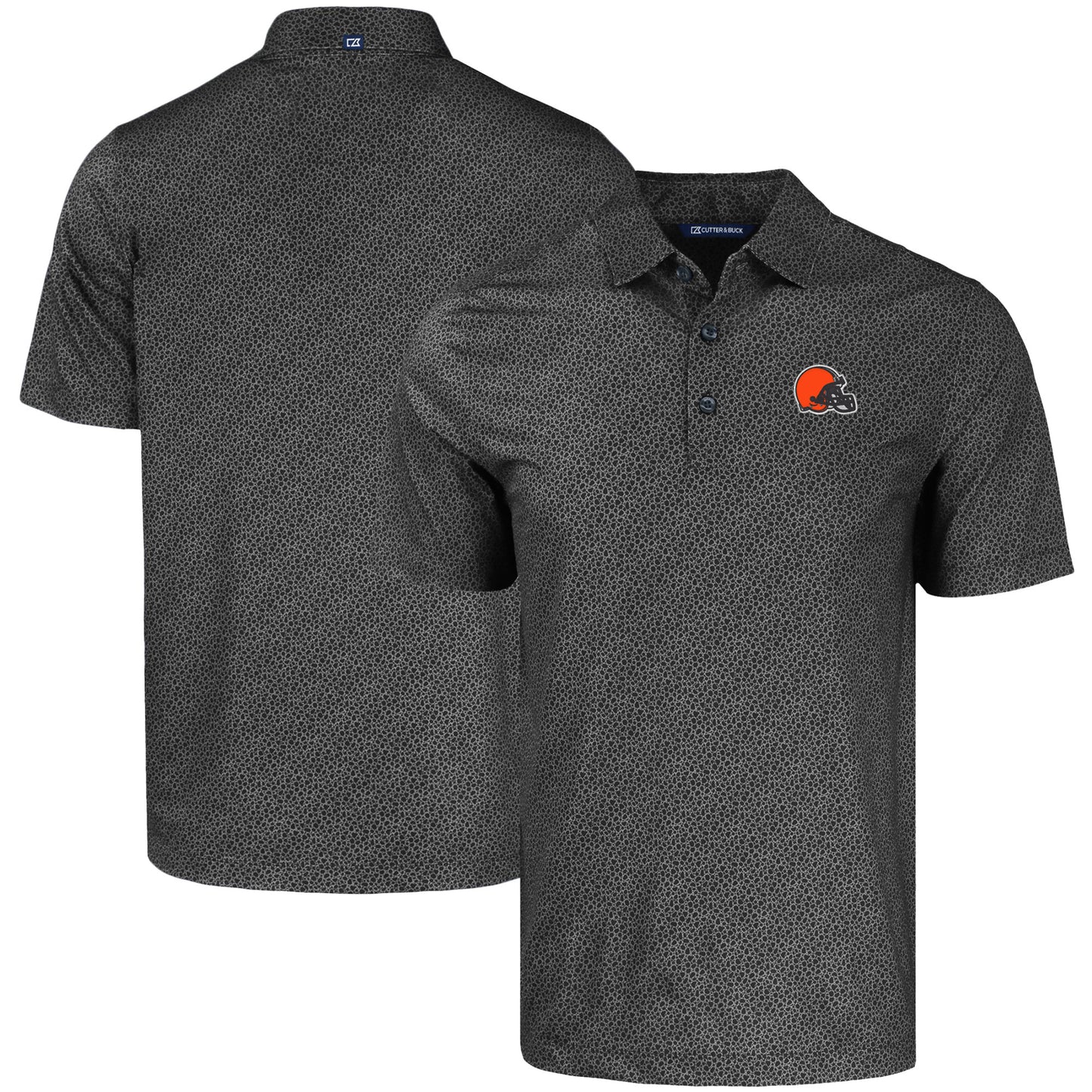 Men's Cutter & Buck Black Cleveland Browns  Pike Eco Pebble Print Stretch Recycled Polo