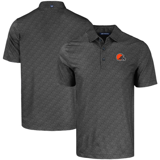 Men's Cutter & Buck Black Cleveland Browns  Pike Eco Pebble Print Stretch Recycled Polo