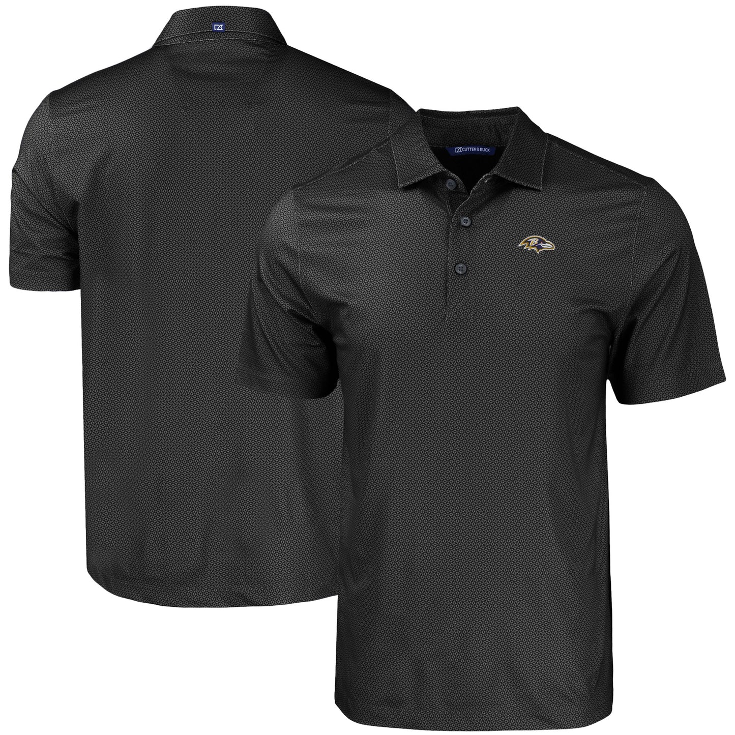 Men's Cutter & Buck Black Baltimore Ravens  Pike Eco Tonal Geo Print Stretch Recycled Polo