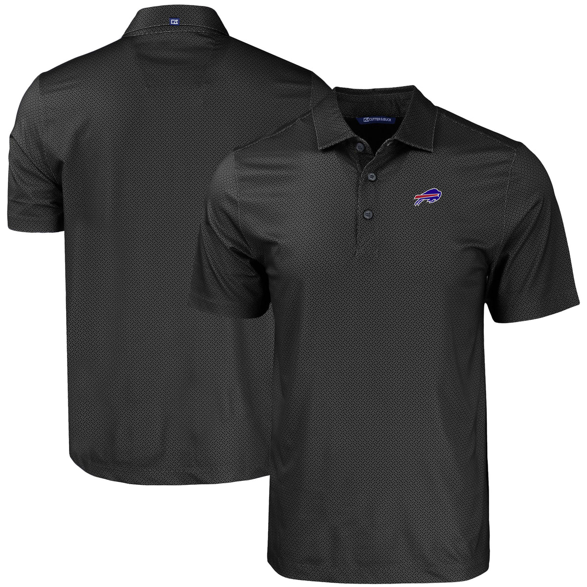Men's Cutter & Buck Black Buffalo Bills  Pike Eco Tonal Geo Print Stretch Recycled Polo