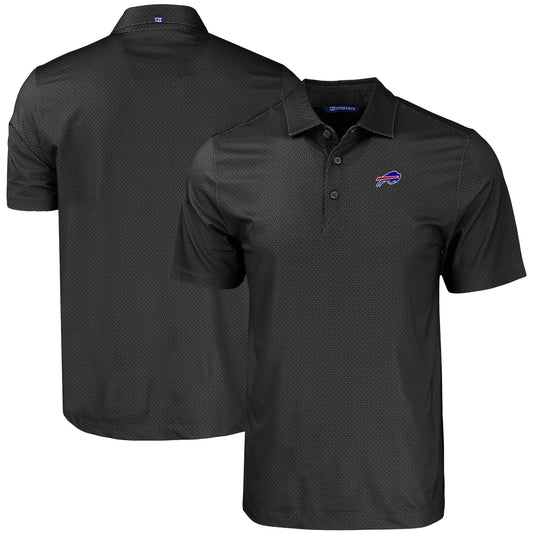 Men's Cutter & Buck Black Buffalo Bills  Pike Eco Tonal Geo Print Stretch Recycled Polo