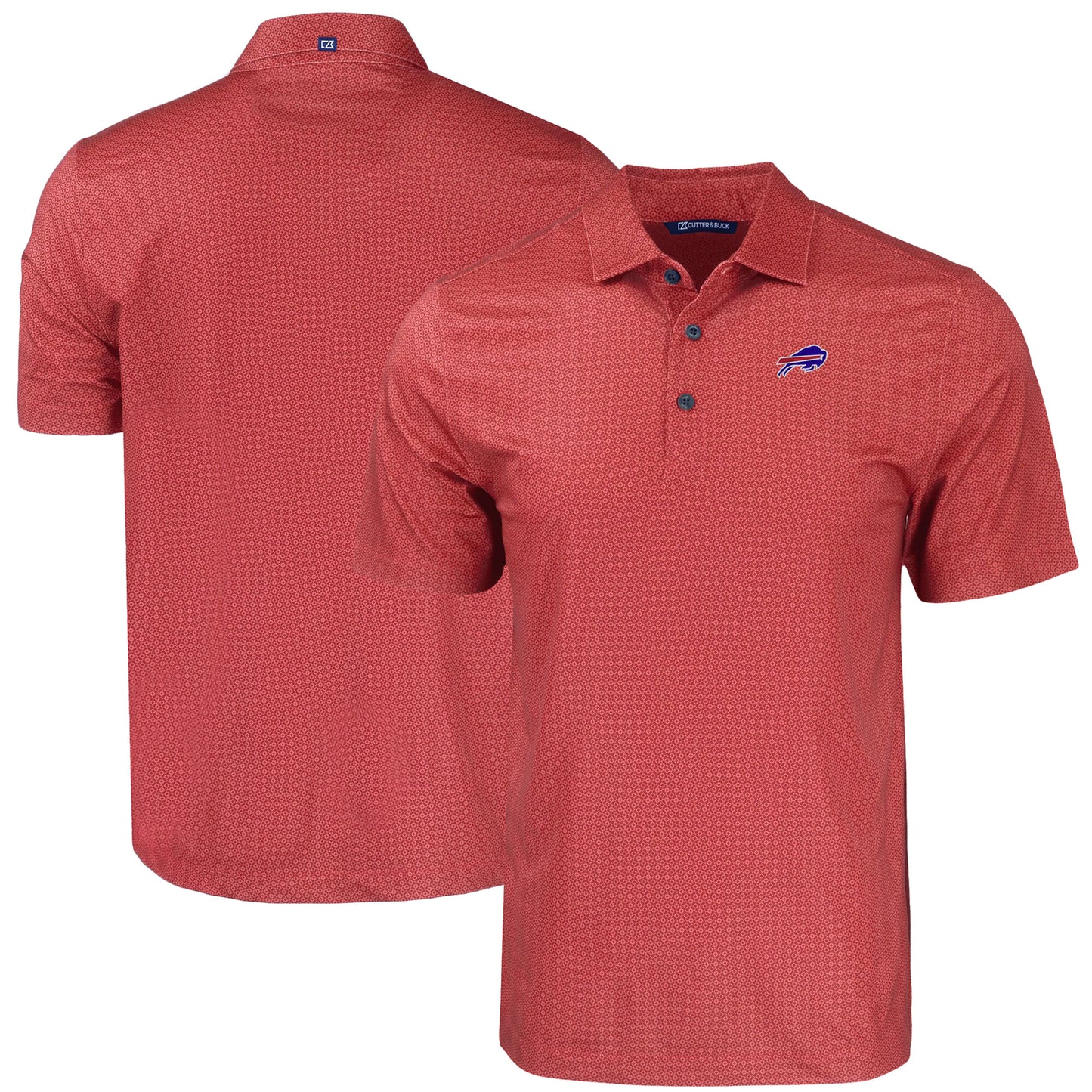 Men's Cutter & Buck Red Buffalo Bills  Pike Eco Tonal Geo Print Stretch Recycled Polo