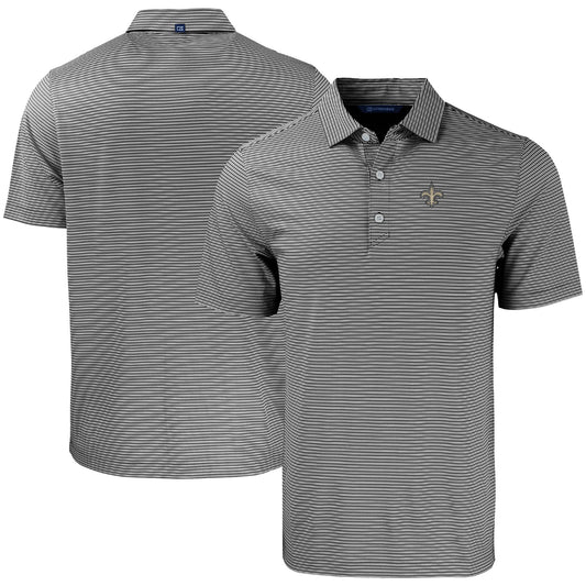 Men's Cutter & Buck Black/White New Orleans Saints  Forge Eco Double Stripe Stretch Recycled Polo