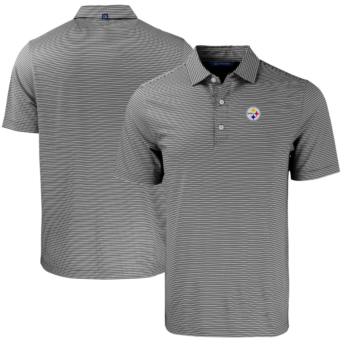 Men's Cutter & Buck Black/White Pittsburgh Steelers  Forge Eco Double Stripe Stretch Recycled Polo