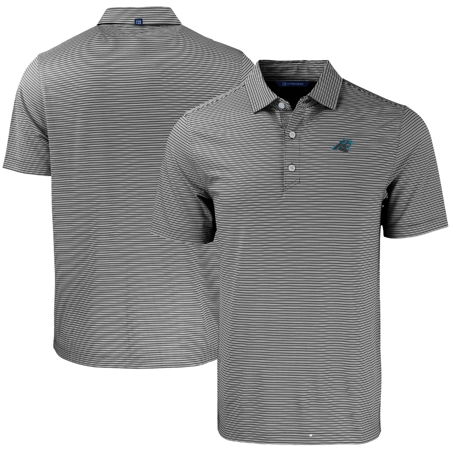 Men's Cutter & Buck Black/White Carolina Panthers  Forge Eco Double Stripe Stretch Recycled Polo