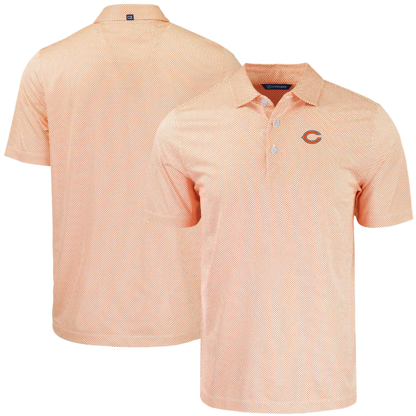 Men's Cutter & Buck Orange Chicago Bears  Pike Eco Symmetry Print Stretch Recycled Polo