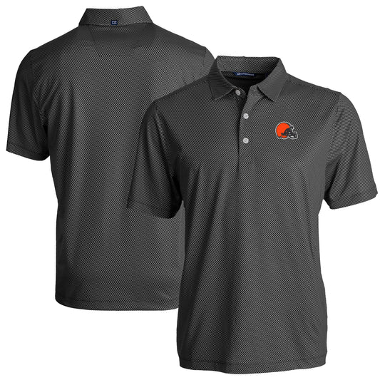 Men's Cutter & Buck Black Cleveland Browns  Pike Eco Symmetry Print Stretch Recycled Polo