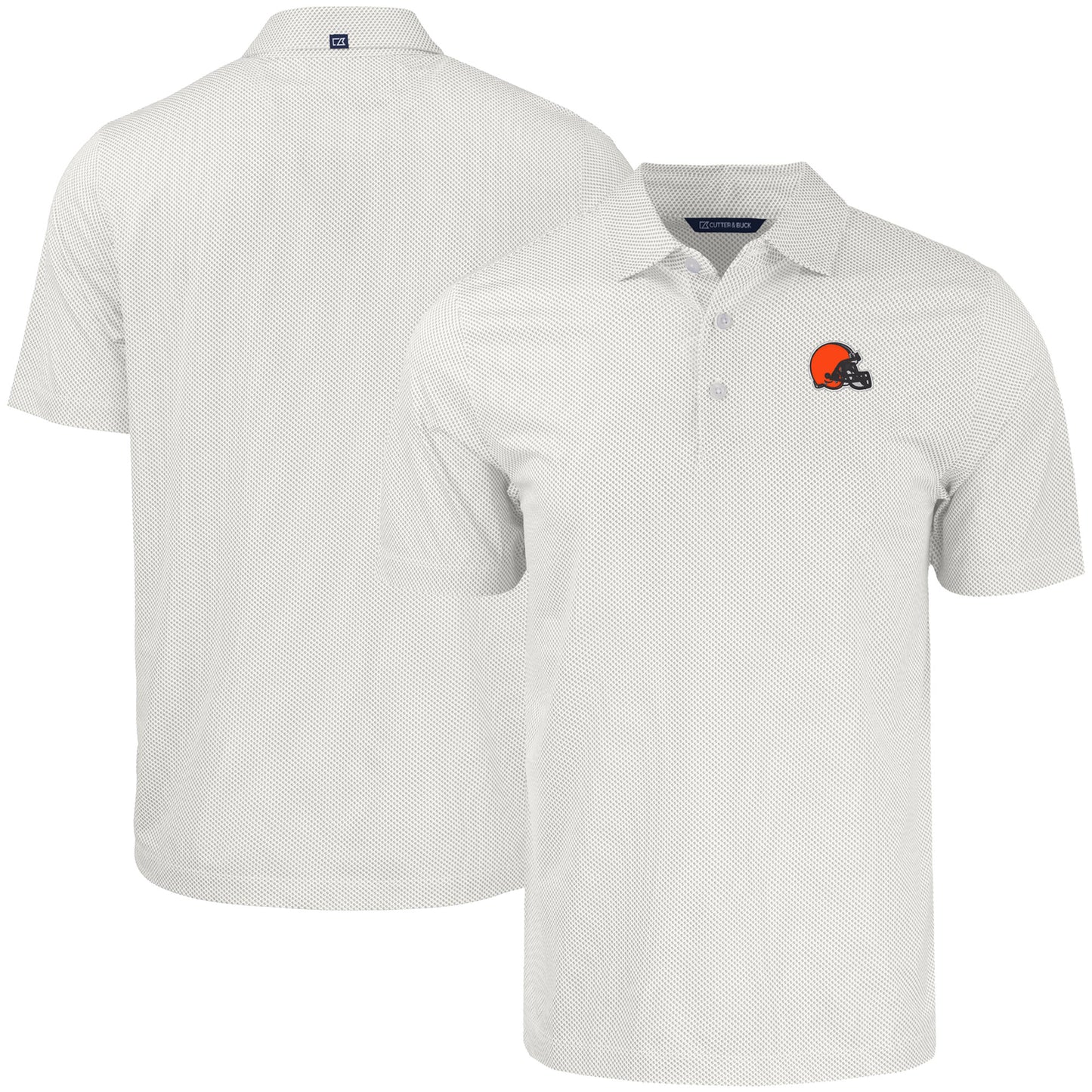 Men's Cutter & Buck White Cleveland Browns  Pike Eco Symmetry Print Stretch Recycled Polo
